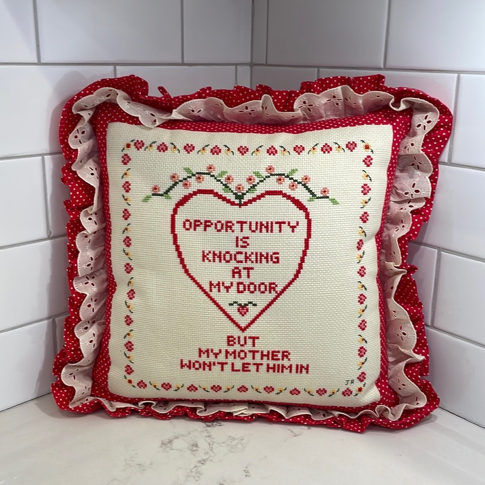 Vintage Throw Pillow | counted cross stitch | handmade